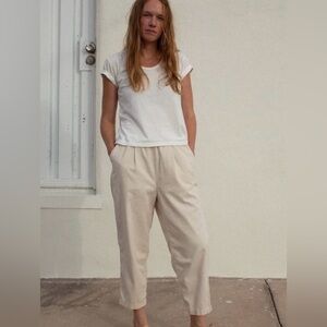 ESBY Carly Organic Cotton Twill Pull On Elastic Waist Crop Pant Natural Plus 4X